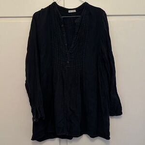 Navy Blue Free People x CP Shades Collaboration 100% Cotton Tunic Button Blouse